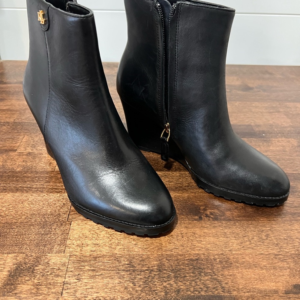 Ralph Lauren Black Ankle Boots with Chunky Heel